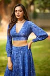 Ankita Dharman_Blue Viscose Embroidery V-neck Midnight Floral Print Lehenga And Blouse Set _at_Aza_Fashions