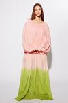 Buy_Deme By Gabriella_Pink Silk, Cotton Round Neck Oversized Color Block Maxi Dress_at_Aza_Fashions