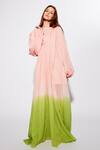 Shop_Deme By Gabriella_Pink Silk, Cotton Round Neck Oversized Color Block Maxi Dress_Online_at_Aza_Fashions
