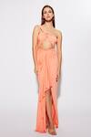Buy_Deme By Gabriella_Peach Lycra Asymmetric One Shoulder Cut-out Maxi Dress_at_Aza_Fashions