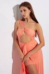 Deme By Gabriella_Peach Lycra Asymmetric One Shoulder Cut-out Maxi Dress_Online_at_Aza_Fashions