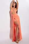 Buy_Deme By Gabriella_Peach Lycra Asymmetric One Shoulder Cut-out Maxi Dress_Online_at_Aza_Fashions