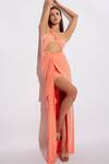 Deme By Gabriella_Peach Lycra Asymmetric One Shoulder Cut-out Maxi Dress_at_Aza_Fashions