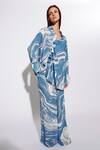 Deme By Gabriella_Blue Cotton Shawl , Scoop Abstract Print Shirt And Pant Set_Online_at_Aza_Fashions