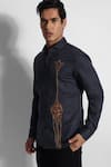 Buy_Paarsh_Grey Cotton, Linen Embroidery Placed Giraffe Shirt _at_Aza_Fashions
