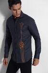 Paarsh_Grey Cotton, Linen Embroidery Placed Giraffe Shirt _Online_at_Aza_Fashions