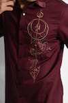 Buy_Paarsh_Wine Giza Cotton Embroidered Thread Leo Pattern Shirt _Online_at_Aza_Fashions