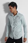 Buy_Paarsh_Green Turkish Cotton Embroidered Thread Placed Sinking Man Shirt _at_Aza_Fashions
