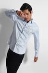 Buy_Paarsh_Blue Gingham Embroidery Techno Pattern Threadwork Shirt _at_Aza_Fashions