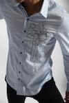 Buy_Paarsh_Blue Gingham Embroidery Techno Pattern Threadwork Shirt _Online_at_Aza_Fashions