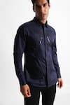 Buy_Paarsh_Blue Gingham Embroidery Angular Stripe Pattern Designer Shirt _at_Aza_Fashions