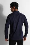 Shop_Paarsh_Blue Gingham Embroidery Angular Stripe Pattern Designer Shirt _at_Aza_Fashions