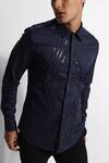 Paarsh_Blue Gingham Embroidery Angular Stripe Pattern Designer Shirt _Online_at_Aza_Fashions