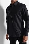 Buy_Paarsh_Black Giza Cotton Stripe Placed Angular Pattern Shirt _Online_at_Aza_Fashions