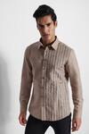 Buy_Paarsh_Beige Cotton, Linen Embroidery Hierographic Panel Shirt _at_Aza_Fashions