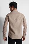 Shop_Paarsh_Beige Cotton, Linen Embroidery Hierographic Panel Shirt _at_Aza_Fashions