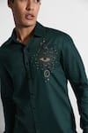 Buy_Paarsh_Green Giza Cotton Embroidered Thread Eye Of Horus Shirt _Online_at_Aza_Fashions