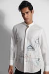 Buy_Paarsh_Off White Cotton Linen Embroidered Thread Santorini Pattern Shirt _at_Aza_Fashions