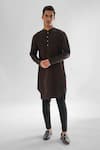 Buy_Paarsh_Brown Kurta Linen Satin Pintucks Cosmos And Pant Set _at_Aza_Fashions