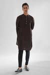 Shop_Paarsh_Brown Kurta Linen Satin Pintucks Cosmos And Pant Set _Online_at_Aza_Fashions