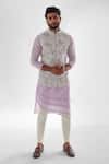 Buy_PAARSH_Purple Bamboo, Cotton Applique, Embroidery Leaf Bundi Kurta Set _at_Aza_Fashions
