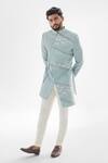 Buy_Paarsh_Sky Blue Achkan: Linen Satin Xanthos Asymmetric Panels With Pant For Men_at_Aza_Fashions