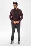 Buy_Paarsh_Wine Jacket And Pant Terrycott Suit Geometric Cutdana Embellished Tuxedo With _at_Aza_Fashions