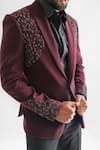 Paarsh_Wine Jacket And Pant Terrycott Suit Geometric Cutdana Embellished Tuxedo With _Online_at_Aza_Fashions