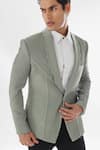 Paarsh_Green Jacket And Pant Terrycott Suit Fabric Stripe Pattern Tuxedo With _Online_at_Aza_Fashions