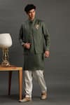 Buy_Byb Premium_Green Linen Embroidered Floral Waistcoat With Kurta Set _at_Aza_Fashions