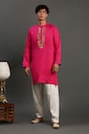 Buy_Byb Premium_Fuchsia Linen Hand Embroidered Mirror Placket Kurta And Pyjama Set _at_Aza_Fashions