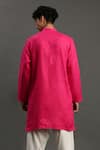 Shop_Byb Premium_Fuchsia Linen Hand Embroidered Mirror Placket Kurta And Pyjama Set _at_Aza_Fashions