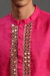 Buy_Byb Premium_Fuchsia Linen Hand Embroidered Mirror Placket Kurta And Pyjama Set _Online_at_Aza_Fashions