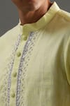 Shop_Byb Premium_Yellow Linen Hand Embroidered Gota Placket Kurta And White Pyjama Set _Online_at_Aza_Fashions