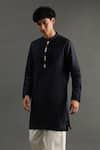 Buy_Byb Premium_Blue Linen Hand Embroidered Pearl Placket Kurta And Pyjama Set 