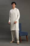 Buy_Byb Premium_Off White Linen Hand Embroidered Pearl Kurta And Pyjama Set _at_Aza_Fashions