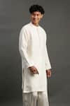 Byb Premium_Off White Linen Hand Embroidered Pearl Kurta And Pyjama Set _Online_at_Aza_Fashions