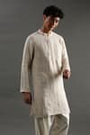 Byb Premium_Beige Linen Hand Embroidered Pearl Placket Kurta Set _Online_at_Aza_Fashions