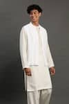 Byb Premium_White Linen Embroidered Pearl Bundi Kurta Set _Online_at_Aza_Fashions