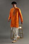 Buy_Byb Premium_Orange Linen Hand Embroidered Gota Placket Kurta And Pyjama Set _at_Aza_Fashions