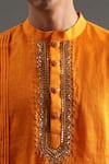 Buy_Byb Premium_Orange Linen Hand Embroidered Gota Placket Kurta And Pyjama Set _Online_at_Aza_Fashions