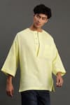 Byb Premium_Yellow Linen Solid Short Kurta _Online_at_Aza_Fashions