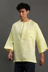 Byb Premium_Yellow Linen Solid Short Kurta _at_Aza_Fashions