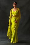 Buy_Nishar Ahmed_Yellow And Habutai Silk And Organza Embroidery Aari & Dori Saree _at_Aza_Fashions