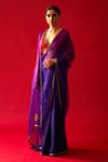 Buy_Nishar Ahmed_Purple Habutai Silk And Organza Embroidery Aari Floral Butti Saree_at_Aza_Fashions