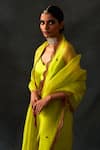 Buy_Nishar Ahmed_Yellow Habutai Silk And Organza Embroidery Aari Scallop Border Saree _Online_at_Aza_Fashions