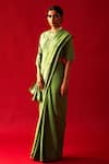 Buy_Nishar Ahmed_Green Pure Habutai Silk Solid V Neck Mayra Plain Blouse _at_Aza_Fashions