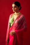 Shop_Nishar Ahmed_Pink And Habutai Silk And Organza Embroidery Aari Zardozi & Work Saree _at_Aza_Fashions