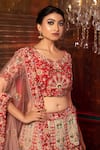 Buy_MOHA Atelier_Red Dupion Silk Hand Embroidered Floral Applique Bridal Lehenga Set _Online_at_Aza_Fashions