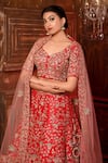 Buy_MOHA Atelier_Red Dupion Silk Embroidered Moti Floral Jaal Zari Bridal Lehenga Set _Online_at_Aza_Fashions